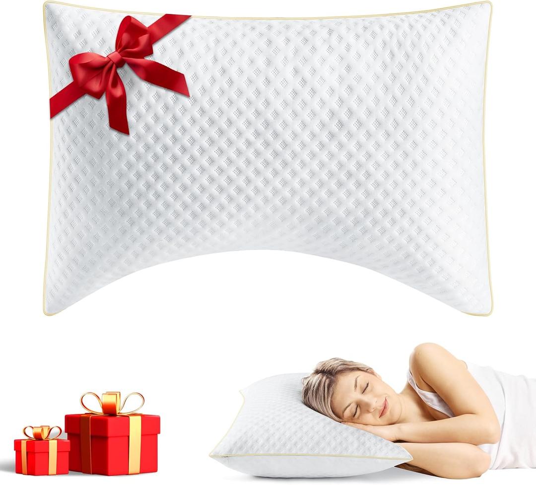 Side Sleeper Pillow Queen Size Set of 1 for Neck and Shoulder Pain, Adjustable Memory Foam Bed Pillows for Sleeping, Medium Firm Curved Queen Pilow, Supportive Queen Size Pillow (White)