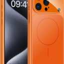 TOBOVON for iPhone 15 Pro Case with Camera Lens Protector, Compatible with MagSafe, Slim Matte Magnetic Shockproof Phone Cover for iPhone15 Pro, Orange