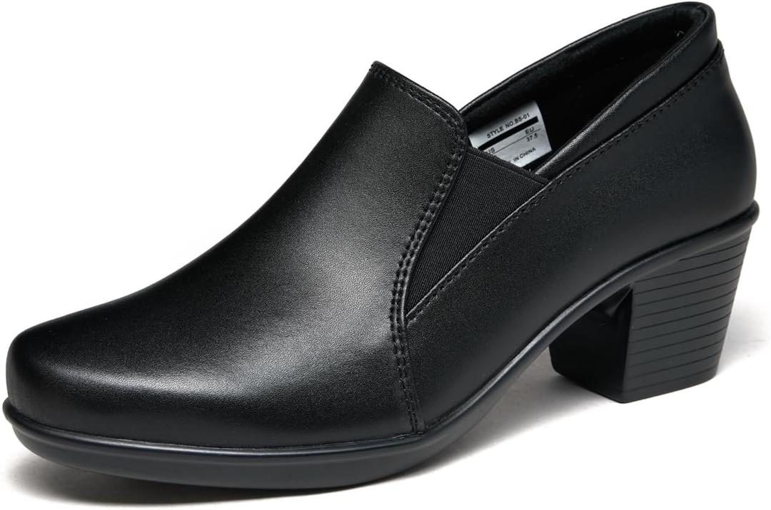 Women's Dress Shoes 2024 - Low, Comfortable Heeled Loafers with Chunky Block for Work, Casual and Office Business. Slip-on Pumps (8, Black)