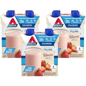 Atkins Strawberry Flavored Protein Shake, High Protein, Low Glycemic, Low Sugar and Low Carb, Keto Friendly, Gluten Free, 10 Count, BB 04/19/26