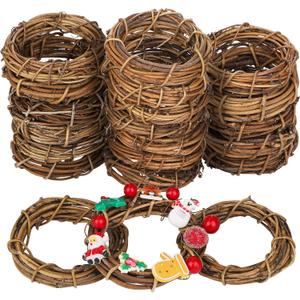 Ruisita 24 Pieces 3 Inch Grapevine Wreaths Vine Branch Wreath Natural Christmas Rattan Wreath Garland Decoration for Christmas Holiday Craft or Wedding Supplies