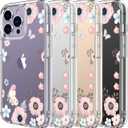 3 x LUHOURI for iPhone 15 Pro Max Case with Screen Protector - Crystal Acrylic Clear - Fashionable Designs for Women and Girls - Slim Fit Shockproof Protective Phone Cover 6.7",Nice Blossoms