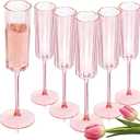Ciaell 24 Pack Pink Plastic Champagne Flutes - 6 Oz Flower Wavy Champagne Glasses - Heavy Duty Vintage Disposable Glassware for Party & Anniversary & Wedding & Mother's Day