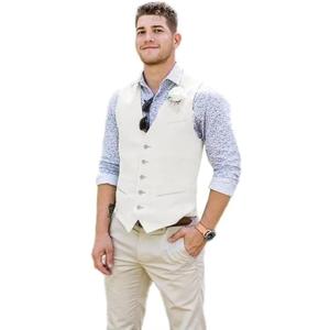 Bofan Linen Mens Suit Vest Beach Wedding Waistcoat Summer Casual Men Groomsmen Dress Vest (3X-Large, Ivory)