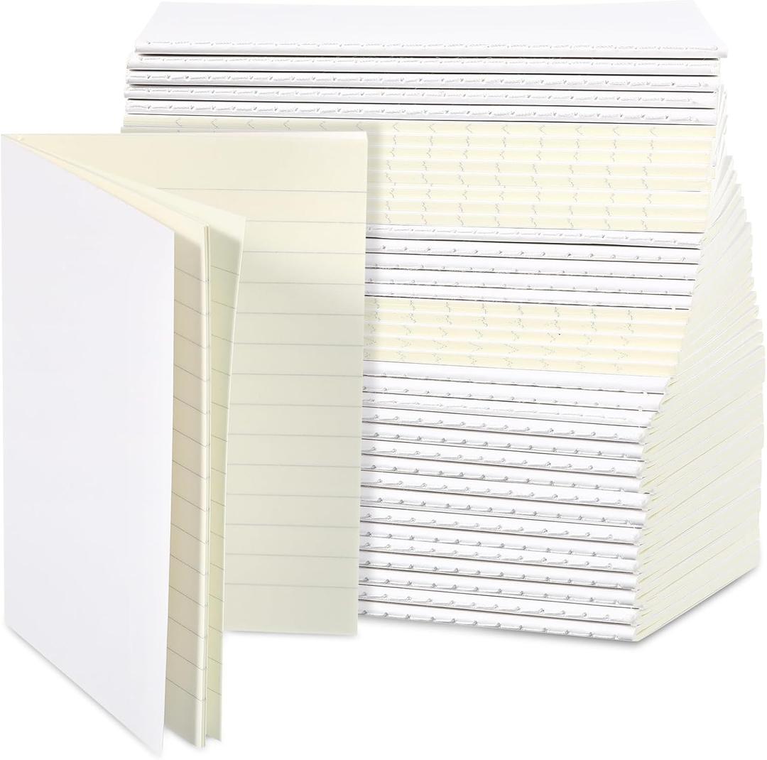 Outus 50 Pieces Pocket Notebook Bulk 5.12''x 3.54'' Mini Travel Journals Small Memo Kraft Notepads for Students School Classroom Sketching(White Cover,Horizontal Line)