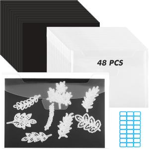 48 Pcs 5 x 7 Inch Magnetic Sheets for Dies Storage 0.6 mm Thickness Non-Adhesive Magnetic Sheets with Die Storage Bags, Die Cut Storage Essential Set (24 Pcs Sheets+24 Pcs Pockets+Label Stickers)