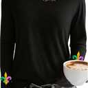 Mardi Shirt for Women Glitter Mask Graphic Carnival New Orleans Party T-Shirt Long Sleeve Tee Top (XL)