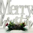 Christmas Decorations Merry Christmas Decor Snowflake Silver Shining Sign Farmhouse Wooden Winter Rustic Decor Vintage Holiday Block Tabletop for Home Kitchen Xmas