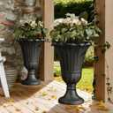 24" Tall Urn Planters for Outdoor Plants, Urns and Pedestal, Black, 23.62"H x 15.75"W x 19.69"D