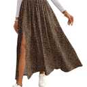 SOLY HUX Women's Floral Skirts High Waisted Split Swing Flowy Boho Vacation Long Skirt Multicolor Leopard Large (Brown, L)