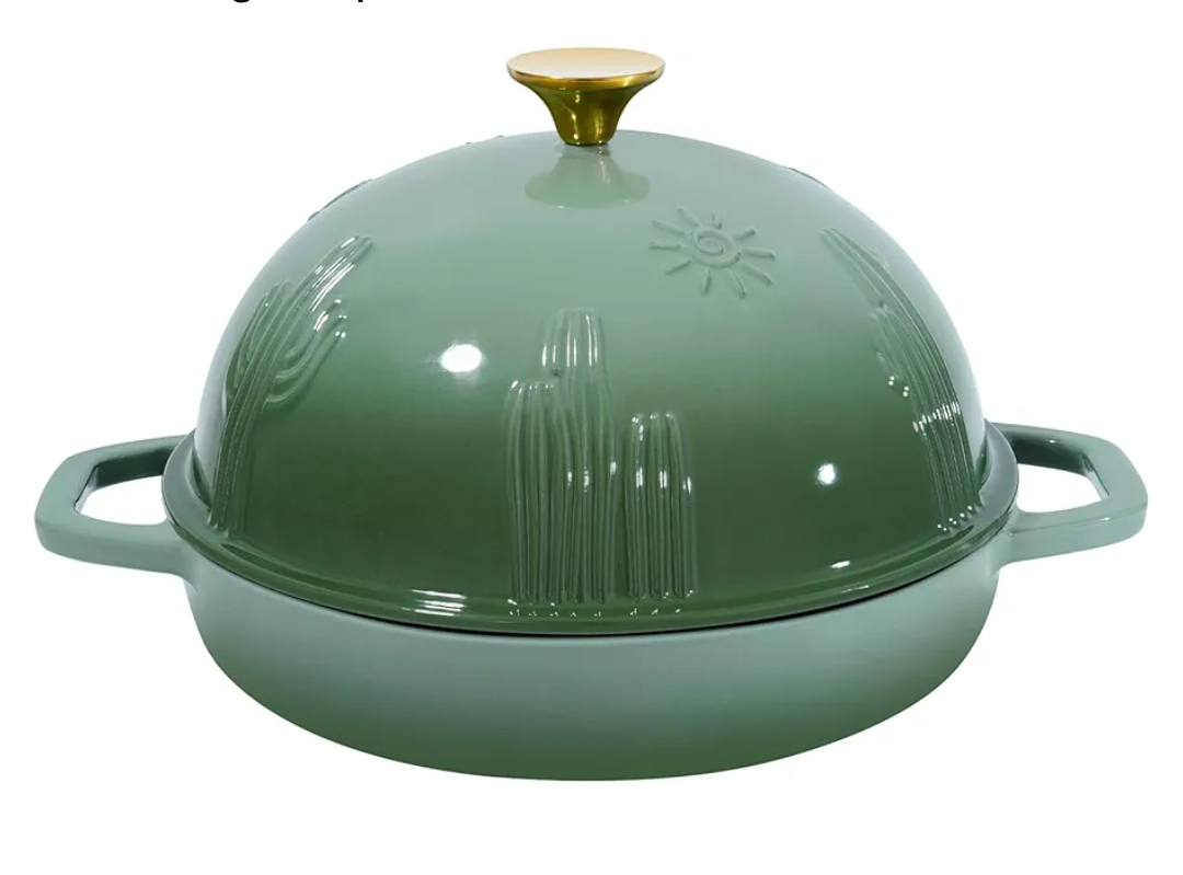 Bread Oven Cast Iron Bread Dutch Oven with Cloche Lid for Bread Baking Green Enameled Cast Iron Bread Oven with Dome Lid for Sourdough, 9.8 Inches (Green)