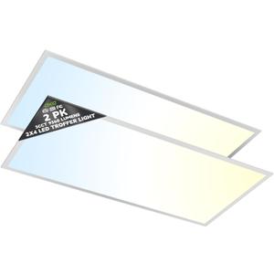 OKQ 2x4 LED Flat Panel Light Drop Ceiling Office Fixture, 5 CCT 3000K-6500K Adjustable & 5 Wattage Selectable,0-10V Dimmable, 2X4 LED Flush Mount Ceiling Light, ETL Listed 2Pack