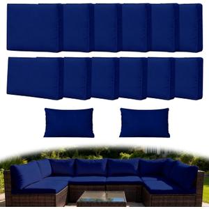 14PCS Patio Cushion Covers, 24" Patio Seat Protectors Splash-Proof, Washable Outdoor Couch Cushion Covers Replacement with Zippers, Slipcovers Sofa Chair (Blue, Cover Only)