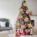 6 Pcs Elegant Champagne Christmas Flowers, 9" Large Christmas Tree Decorations Set with Long Stem Picks, Poinsettia Flowers Artificial for Tree Garland Wreath Swag Pot Vase, Xmas Floral Bouquet Decor