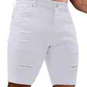 TUREFACE Mens Denim Shorts Fashion Slim Fit White Jean Shorts Skinny Stretch Ripped Dress Jorts Lightweight Frayed Short for Summer（White, 28）
