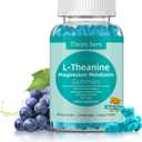 L-Theanine Gummies 400mg, Magnesium Glycinate 400mg, Melatonin 10mg, High Dose for Adults Stress & Muscle Relief, Sleep, Circadian Rhythm, Non GMO, Gluten Free, Vegan, Sugar Free, Grape, 60