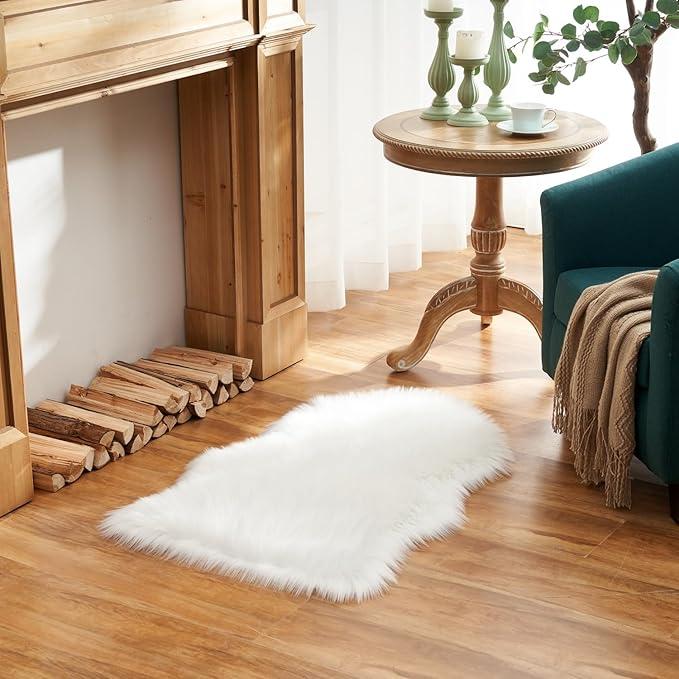 EasyJoy Ultra Soft Fluffy Shaggy Area Rug Faux Fur Rug Chair Cover Seat Pad Fuzzy Area Rug for Bedroom Floor Sofa Living Room (2 x 3 ft Sheepskin, White)