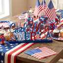 Cinnvoice Memory Day Decoration 4th of July Patriotic Table Sign Farmhouse America God and Bless Table Centerpiece Letter Tiered Tray Decorations for Holiday Kitchen Home Party Supplies
