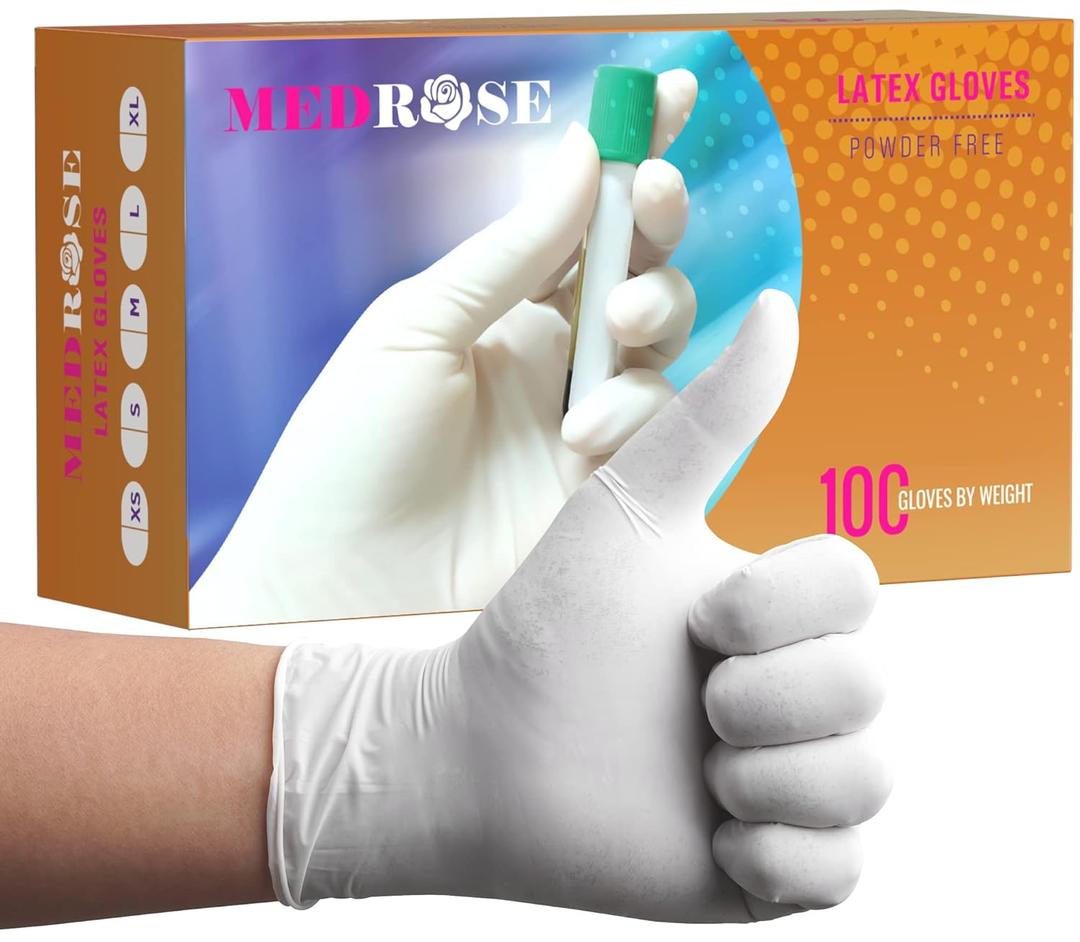 MedRose Large Latex Gloves - 1000 Count Rubber Gloves - Disposable Gloves Powder Free, Waterproof, White