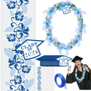Junkin 24 Set Candy Lei Tubing Graduation Money Lei Making Kit Class of 2026 Hawaiian Congrats Grad Long Ribbons Dessert Filler for Party Graduate Gifts(Blue)
