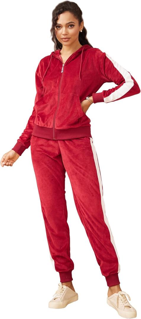 Gary Com 2 PCS Outfits Women's Fleece Sherpa Lined Sweatsuits Long Sleeve Hoodie and Sweat Pants Winter Warm Tracksuit Set LARGE