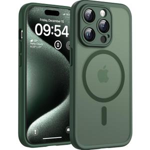 TOCOL Magnetic for iPhone 15 Pro Max Case, Upgraded Full Camera Protection, Compatible with Magsafe, Drop Protection, Translucent Matte Back Bumper Phone Cover 6.7Inch（Alpine Green）