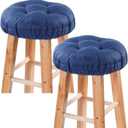LYLNBYWK Bar Stool Covers Set of 2, Stool Covers Round with Elastic Band Pad, Soft Stool Seat Covers, Nonslip and Washable, 12 Inch, Drak Blue