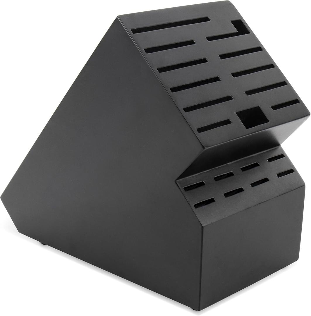 20 Slot Knife Block Storage without Knives, Acacia Wood Universal Knife Holder for Kitchen Countertop, Large Butcher Block Organizer, Easy Kitchen Knife Storage (Black)
