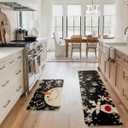 Artoid Mode Snowman Deer Let It Snow Snowflake Christmas Kitchen Mats Set of 2, Winter Decor Low-Profile Kitchen Rugs for Floor - 17x29 and 17x59 Inch (Black)