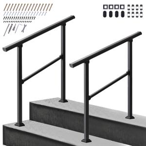 2 Pack Carbon Steel Handrail for Outdoor 2 Steps, 27" L x 39" H, Upgraded Exterior Decking Railing for Porch, Easy to Install for Concrete/Brick/Wood, Screw Kit Included #LYFS2PC02BK-US