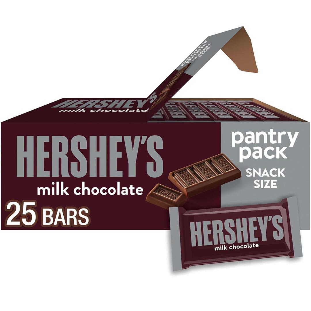 HERSHEY'S Milk Chocolate Snack Size, Candy Bars, 11.25 oz (25 Pieces) (EXP 09/01/26)