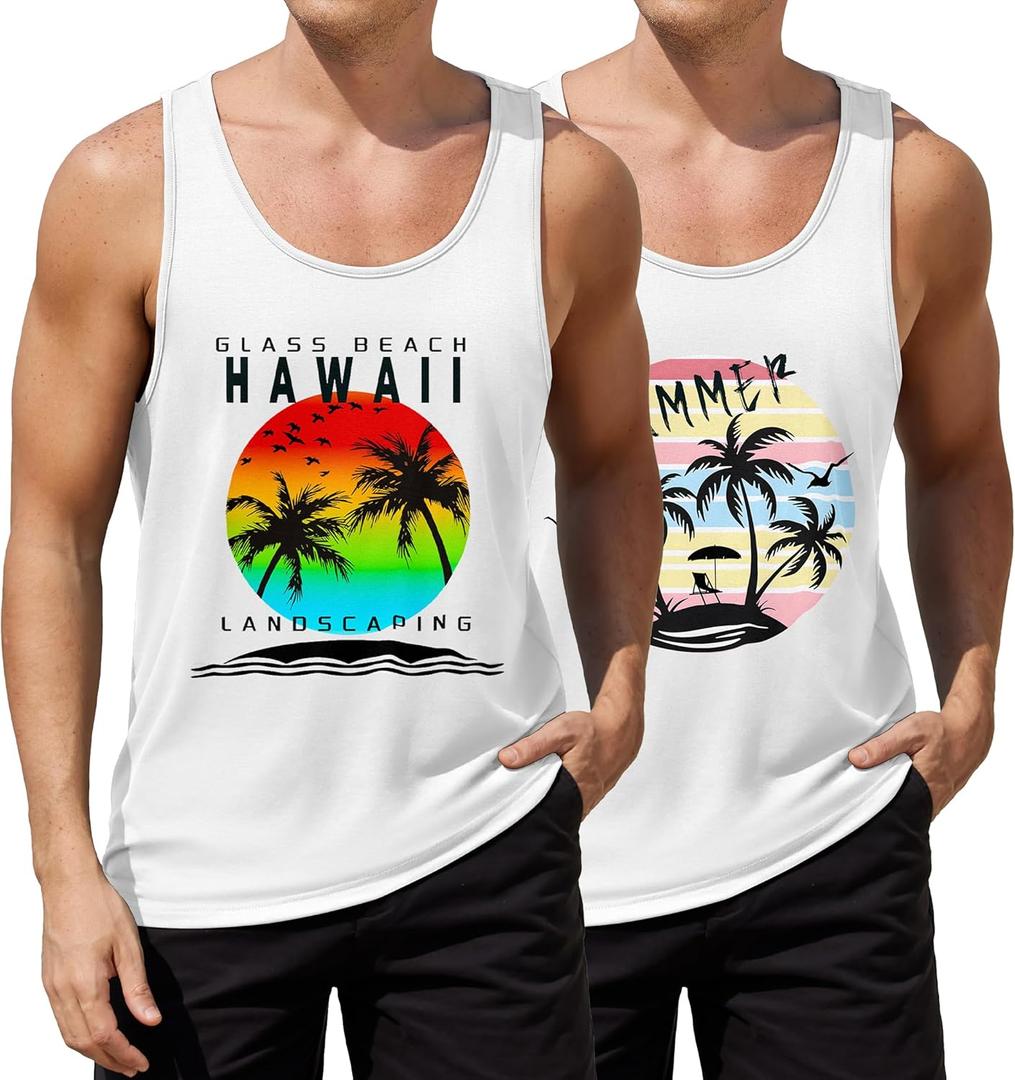 COOFANDY Men's Floral Tank Top Sleeveless Tees All Over Print Casual Sport T-Shirts Hawaii Beach Vacation (Medium)