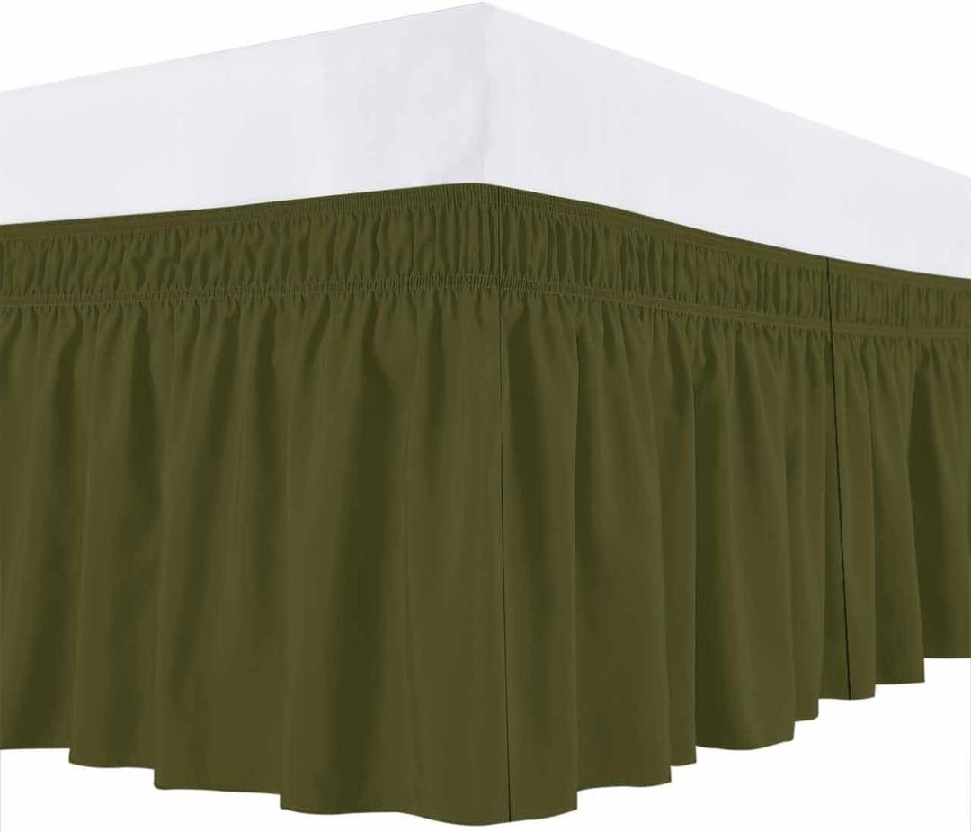 Bed Skirt Green Solid Color Bed Skirt 16 Inch Drop Dark Olive Elastic Wrap Around Bed Skirt Dust Ruffle for King Size Bed