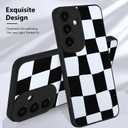 KANGHAR Compatible with Samsung Galaxy S24 Fe Case, Silicone Checkered Cute Pattern, Camera Protection Soft Slim Phone Case for Girls Women -Black and White