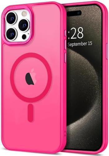 Hython Case for iPhone 15 Pro Max Case Magnetic Translucent Matte Phone Cases 6.7" [Compatible with MagSafe] Thin Slim Fit Shockproof Bumper Hard Protective Cover for Women Men Girls, Frosted Hot Pink