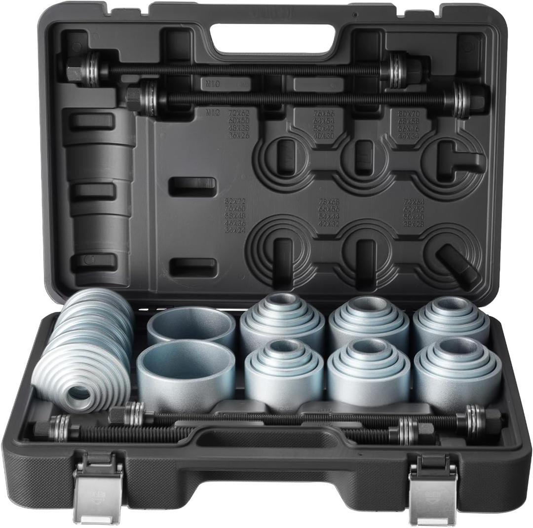 VEVOR Pull and Press Sleeve Kit, 36 PCS, Steel Bush Removal Insertion Sleeve Tools with Carrying Case, Compatible with LCV and HGV Engines, for Removing and Installing Bushings, Bearings, and Seals