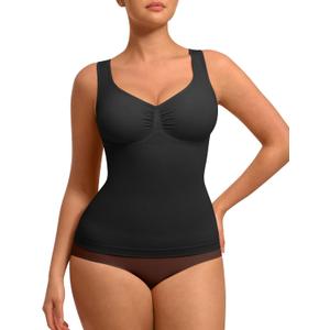 FeelinGirl Women Tank Tops Shapewear: Tummy Control Compression Tank V Neck Seamless Body Shaper Camisole Tops for Women (Medium, Black)