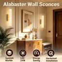 20in Natural Alabaster Wall Sconces, LED Marble Gold Wall Sconce, 4.5"L x 4.7"W x 20"H