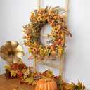 J'FLORU Artificial Fall Wreath 22 Inch Fall Wreaths for Front Door Autumn Porch Farmhouse Thanksgiving Day Harvest Festival
