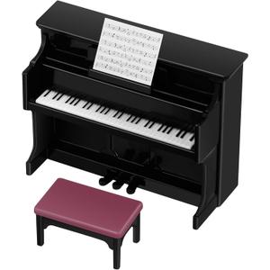 TOYANDONA Piano Keyboard Dollhouse Piano Model Miniature Upright Stool Musical Educational Toy for Kids Micro Landscape Fairy Garden Black