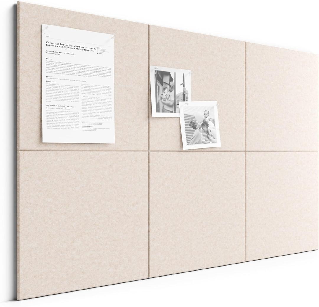Bumusty Large Cork Board 36" x 24" Alternative - 6 Pack Felt Wall Tiles with 40 Safe Removable Adhesive Tabs, 30 Pushpins, Cork Boards for Walls Pin Board Bulletin Board Office Decor (Oatmeal)