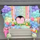 Easter Bunny Backdrop Colourful Wood Eggs Rabbit Butterfly Floral Spring Photography Background Adult Kids Baby Shower Birthday Party Decoration Easter Banner Photo Props (7x5FT)