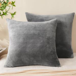 BEDELITE Velvet Pillow Covers 26x26 with Zipper, 2 Pack Super Soft Square Pillow Covers for Bedroom, Sofa, Couch, Luxury Cozy Fleece Pillowcases for All Seasons(26x26 Inches, Grey)