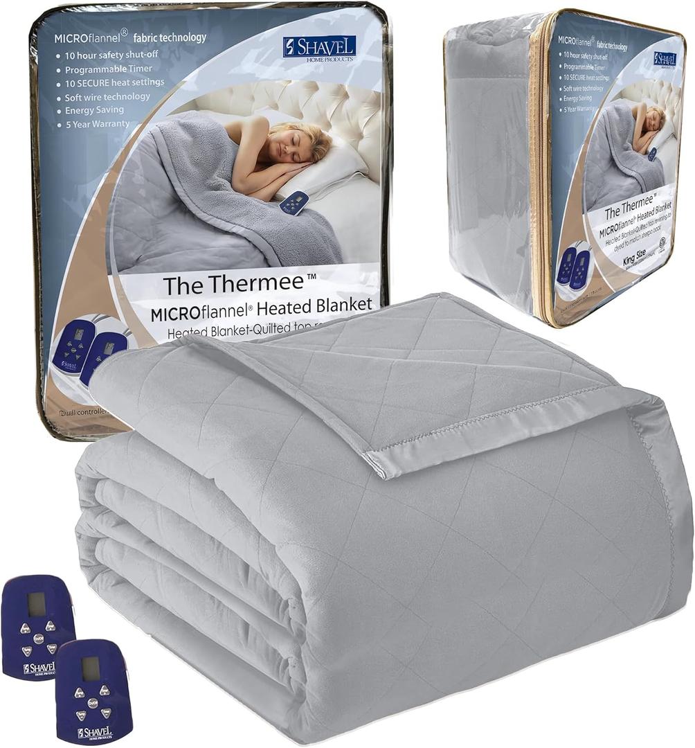 Thermee Micro Flannel Heated Blanket King Size - 10 Settings, Rapid Heating, Luxuriously Soft - Slate Grey