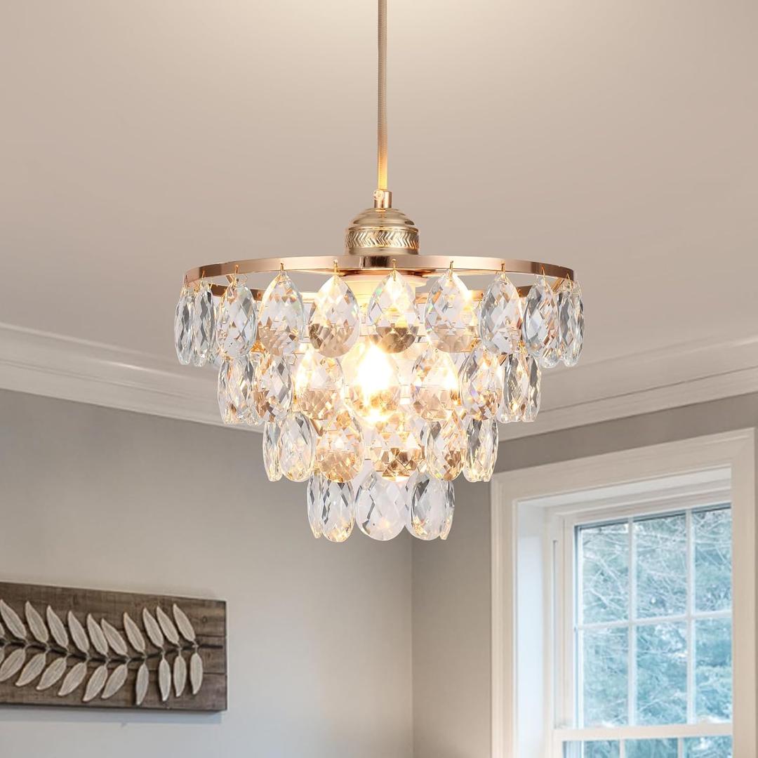 Luupyia Rose Gold Crystal Pendant Light Mini Crystal Chandelier, 47.24 Inch Height Adjustable, Modern Chandelier Unique Hanging Light Fixtures for Hallway Bedrooom Foyer E26