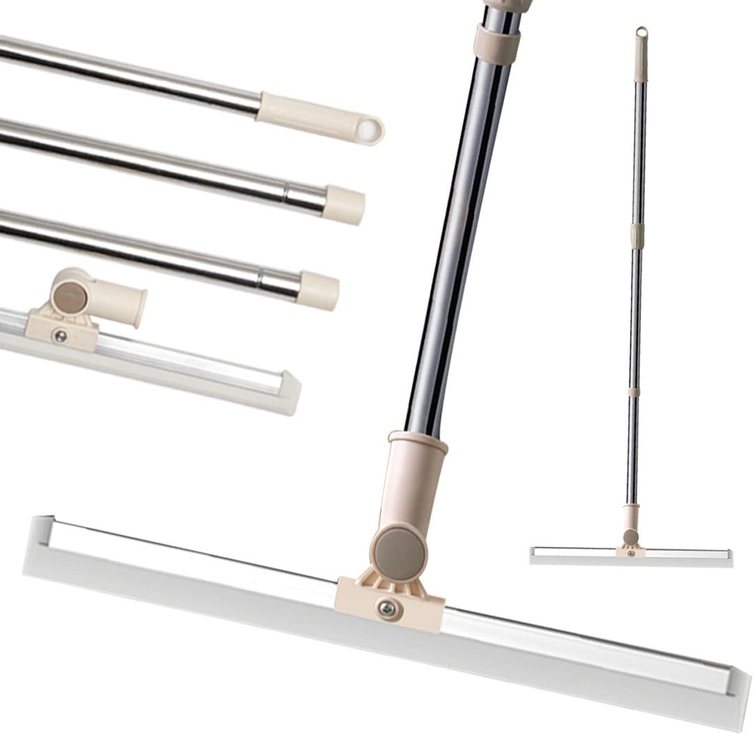 Floor Squeegee 65" Long Handles Adjustable Telescopic Pole Heavy Duty Broom 20" Apply to Shower Bathroom Kitchen Home Garage Tile Pet Hair Fur Floor Marble Glass Door Window Cleaning