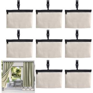 8 Pack Outdoor Curtain Weights with Clip, Heavy Duty Windproof Curtains Sandbags Weight for Gazebo Pergola Garden Yard, Anti-Drop Patio Curtain Bottom Weights Bags for Heavy Wind,Waterproof,Beige