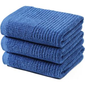 Dish Towels for Kitchen, Absorbent Cotton Kitchen Towels for Drying Dishes, Terry Tea Towels for Cleaning Set of 3 (Blue, 16x26)