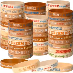60 Pcs Motivational Silicone Bracelets Motivational Quote Rubber Wristbands Inspirational Silicone Wristband for Kids Children Teens Women Men School Home Office Party Favor Gifts (Orange gradient)