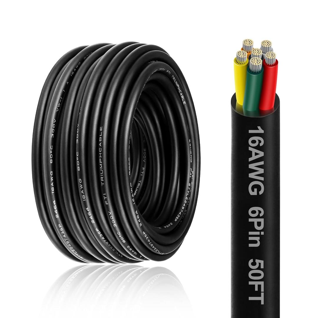 16 Gauge 6 Conductor Electrical Wire, 50FT 18AWG PVC Thermostat Wire, Low Voltage Landscape Wire, Flexible Cord for LED Lighting Strips Automotive Garden Bell Speaker